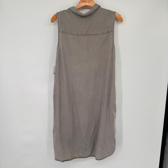 TERRE BLEUE Sleeveless Floral Embroidered Lyocell Shirt Dress Gray Size Large - Picture 10 of 13